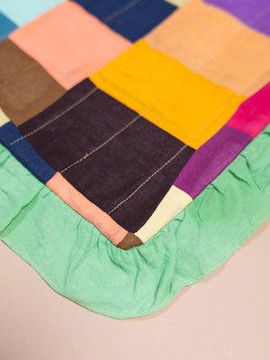 Block Colour Patchwork Cotton Cushion Cover with Frill Edge