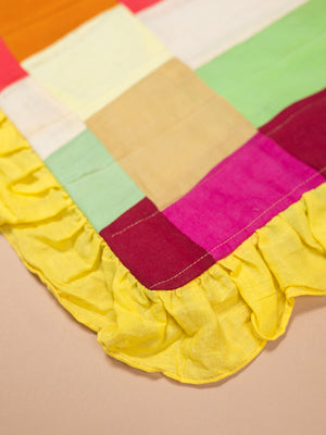 Block Colour Patchwork Cotton Cushion Cover with Frill Edge