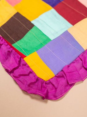 Block Colour Patchwork Cotton Cushion Cover with Frill Edge