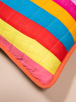 Bright Striped Patchwork Cotton Cushion Cover with Piped Edge