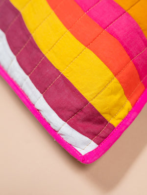 Bright Striped Patchwork Cotton Cushion Cover with Piped Edge