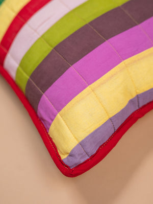 Bright Striped Patchwork Cotton Cushion Cover with Piped Edge