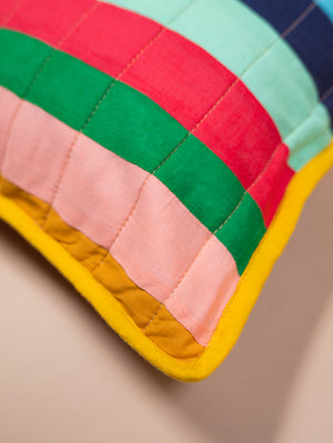 Bright Striped Patchwork Cotton Cushion Cover with Piped Edge