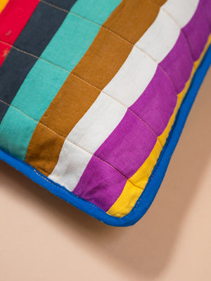 Bright Striped Patchwork Cotton Cushion Cover with Piped Edge