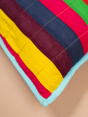 Bright Striped Patchwork Cotton Cushion Cover with Piped Edge