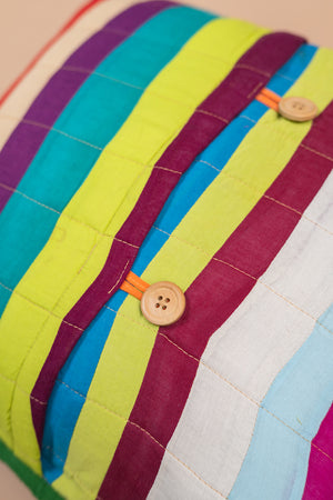 Bright Striped Patchwork Cotton Cushion Cover with Piped Edge