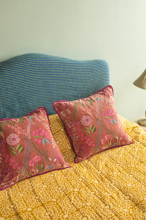 Dusty Rose Velvet Flower Embroidered Cushion Cover