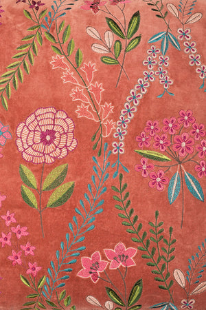 Dusty Rose Velvet Flower Embroidered Cushion Cover
