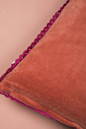 Dusty Rose Velvet Flower Embroidered Cushion Cover