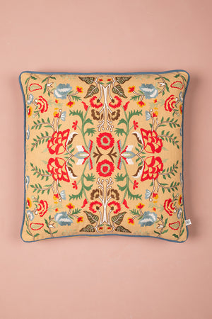 Ecru Floral Embroidered Cushion Cover