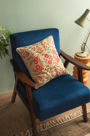 Ecru Floral Embroidered Cushion Cover