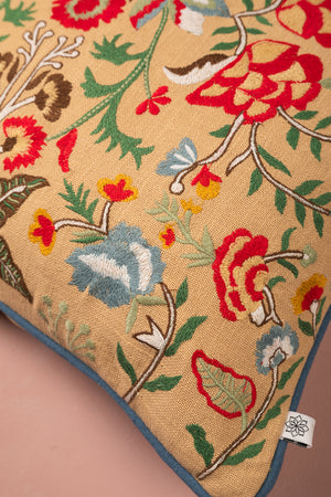 Ecru Floral Embroidered Cushion Cover