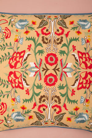 Ecru Floral Embroidered Cushion Cover