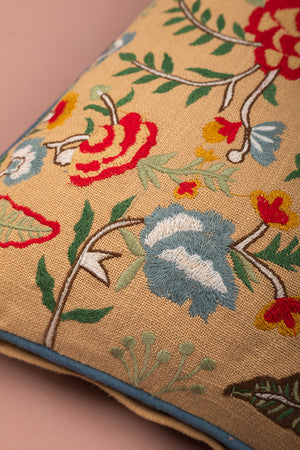 Ecru Floral Embroidered Cushion Cover