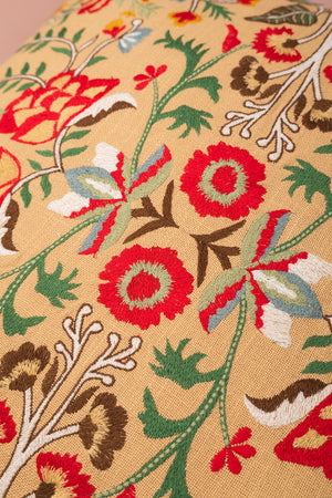 Ecru Floral Embroidered Cushion Cover