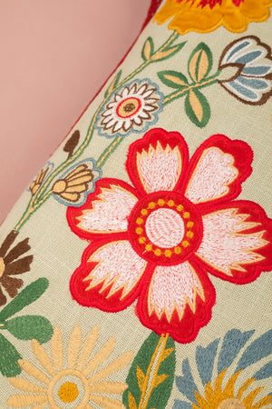 Sage Green Wildflower Embroidered Cushion Cover