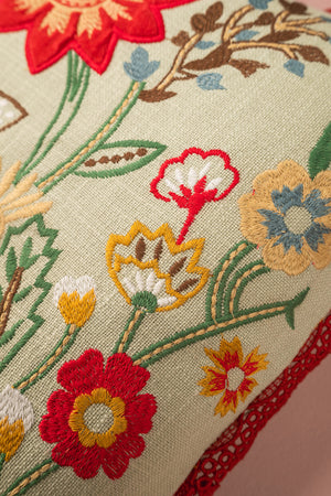 Sage Green Wildflower Embroidered Cushion Cover