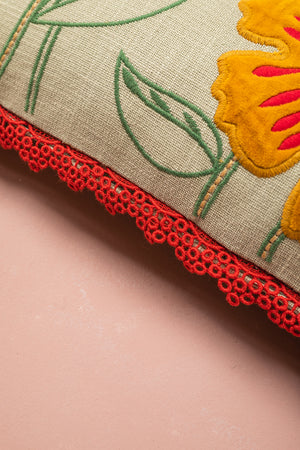 Sage Green Wildflower Embroidered Cushion Cover