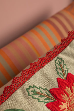 Sage Green Wildflower Embroidered Cushion Cover