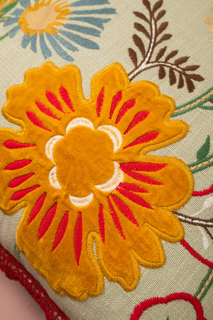 Sage Green Wildflower Embroidered Cushion Cover