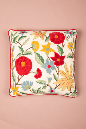 White Garden Embroidered Cushion Cover