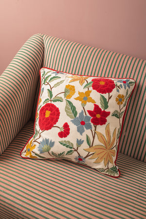 White Garden Embroidered Cushion Cover