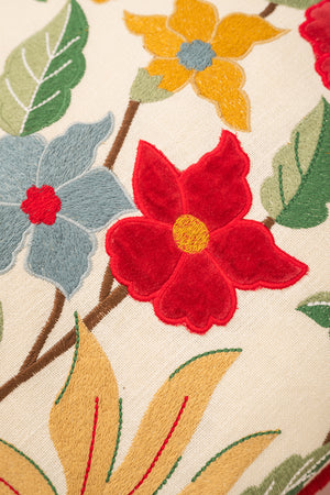 White Garden Embroidered Cushion Cover