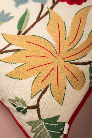 White Garden Embroidered Cushion Cover