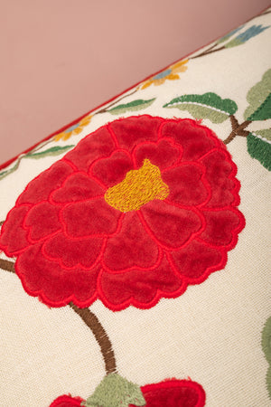 White Garden Embroidered Cushion Cover