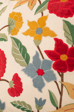 White Garden Embroidered Cushion Cover