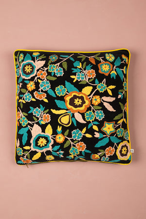 Flower Power Velvet Embroidered Cushion Cover