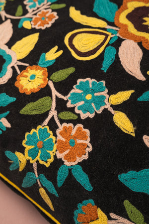 Flower Power Velvet Embroidered Cushion Cover