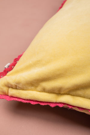 Pink on Buttermilk Floral Velvet Embroidered Cushion Cover