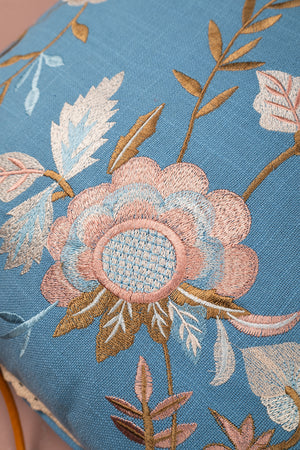 Sky Blue & Pink Hedgerow Embroidered Cushion Cover