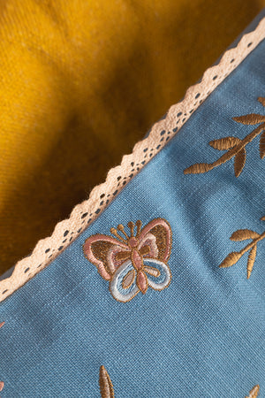 Sky Blue & Pink Hedgerow Embroidered Cushion Cover