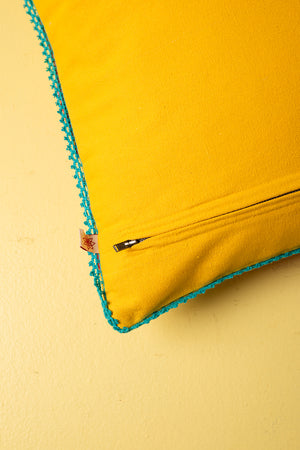 Yellow Embroidered Floral Cushion Cover