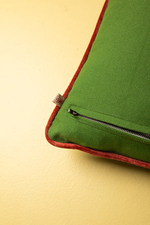 Green Embroidered Flower Velvet Cushion Cover