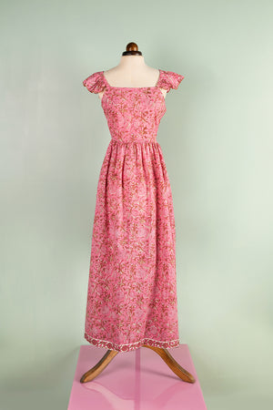 Jacqueline Pink Hand Block Printed Cotton Long Dress