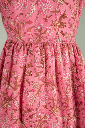 Jacqueline Pink Hand Block Printed Cotton Long Dress