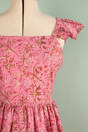 Jacqueline Pink Hand Block Printed Cotton Long Dress