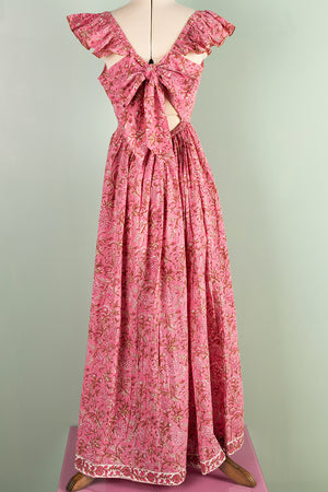 Jacqueline Pink Hand Block Printed Cotton Long Dress