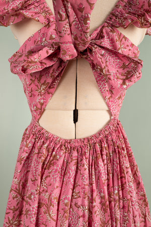 Jacqueline Pink Hand Block Printed Cotton Long Dress