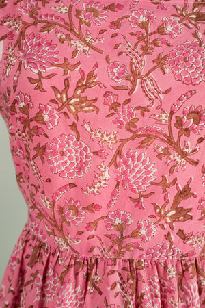 Jacqueline Pink Hand Block Printed Cotton Long Dress