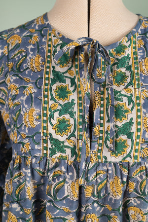 Elizabeth Yellow & Blue Hand Block Printed Cotton Tunic