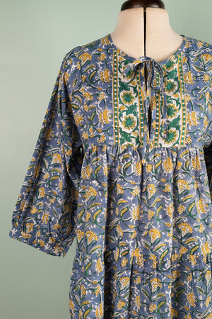 Elizabeth Yellow & Blue Hand Block Printed Cotton Tunic