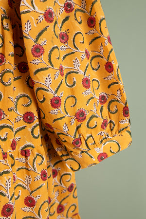 Elizabeth Mustard & Red Hand Block Printed Cotton Tunic