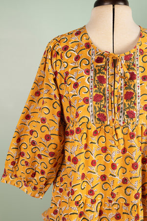 Elizabeth Mustard & Red Hand Block Printed Cotton Tunic