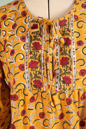 Elizabeth Mustard & Red Hand Block Printed Cotton Tunic