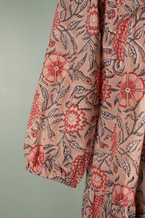 Henrietta Peach Hand Block Printed Cotton Tukdi Dress