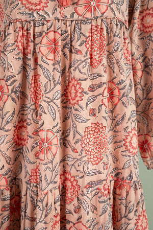 Henrietta Peach Hand Block Printed Cotton Tukdi Dress